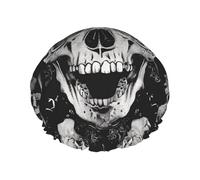 Bonnet de douche doublé double couche imprimé tête de mort, bonnets de douche réutilisables pour femmes