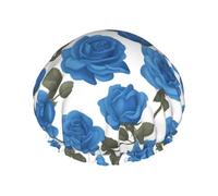 Bonnet de douche double imperméable à l’eau pour femmes, bonnet de bain et de douche à domicile, bonnet de douche réutilisable, bonnet de douche pour femmes, belles roses bleues