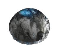 Bonnet de douche double imprimé loup aux yeux bleus, bonnet de douche pour le bain, bonnet de douche pour femme et homme, pour salon, usage domestique