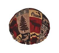 Bonnet de douche double imprimé ours cerf poisson Lodge Bonnet de douche de bain Bonnets de douche pour femmes et hommes Salon Utilisation à domicile