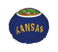 Bonnet de douche doublé pour femme avec imprimé drapeau de l'État du Kansas, réutilisable, double couche imperméable