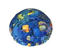 Bonnet de douche doux avec imprimé poissons tropicaux, double couche, lavable, large bande élastique, bonnet de douche pour le bain