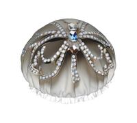 Bonnet de douche doux avec strass et imprimé papillon et fleur pour homme et femme - Chapeau léger et réutilisable