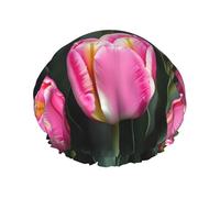 Bonnet de douche doux imprimé rose et tulipes pour femmes et hommes chapeau réutilisable chapeau léger et bonnet de bain pour cheveux