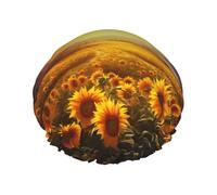 Bonnet de douche Dreamlike Sunset Of A Sunflower Field pour femme - Réutilisable - Imperméable - Lavable - Bande élastique - Bonnet de bain double couche - Extra large pour cheveux longs