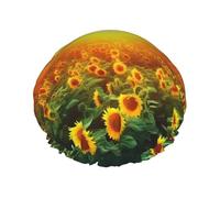 Bonnet de douche Dreamlike Sunset Of A Sunflower Field - Réutilisable et imperméable - Pour homme et femme - Bande élastique - Double couche - Lavable - Pour toutes les coiffures - Facile à