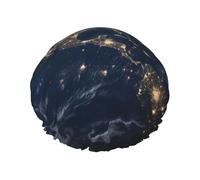 Bonnet de douche Earth from the Outer Space pour femme - Double couche - Épais - Réutilisable - Imperméable - Avec bande élastique - Lavable - Pour homme et femme - Spa et salon