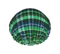 Bonnet de douche écossais bleu et vert avec une double couche, maintient bien vos cheveux, que ce soit pendant la douche ou le bain.