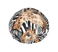 Bonnet de douche élégant avec imprimé zèbre et girafe - Bonnet de douche réutilisable pour femme - Grand bonnet de douche pour tresses de cheveux longs