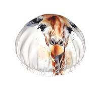 Bonnet de douche élégant en forme de girafe aquarelle réutilisable et imperméable pour homme et femme avec bande élastique - Bonnet de bain double couche lavable pour toutes les coiffures - Facile à
