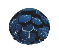 Bonnet de douche élégant et réutilisable pour femme avec imprimé hexagones bleus et diamants