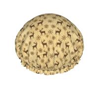Bonnet de douche en bois avec motif cerf et flocon de neige, réutilisable, imperméable, double couche, élastique, pour toutes les longueurs de cheveux.