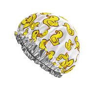 Bonnet de douche en canard jaune pour femme, imperméable, lavable, en satin, doublure en PEVA réutilisable, ourlet élastique réglable pour tous les cheveux longs, chapeaux de bain.
