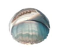 Bonnet de douche en forme de bateau de croisière en bord de mer pour femme - Bonnet de douche réutilisable et imperméable avec sangle élastique - Double couche - Bonnet de bain épais pour spa, salon