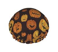 Bonnet de douche en forme de citrouille d'Halloween pour homme et femme, réutilisable, imperméable, long et épais, soins des cheveux, courts et enfants