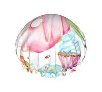 Bonnet de douche en forme de cupcakes, beignets, muffins, sucre, bonnet de nuit, bonnet de bain élastique imperméable à double couche, bonnet de bain réutilisable