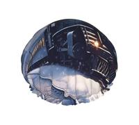 Bonnet de douche en forme de train de chemin de fer pour l'hiver, Noël, Noël, nuit, train ferroviaire, réutilisable, bonnet de bain élastique imperméable pour femmes et hommes, grand bonnet de douche