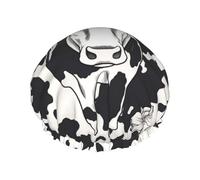 Bonnet de douche en forme de vache noire et blanche pour homme et femme - Grand bonnet de douche réutilisable double couche imperméable - Bande élastique - Pour toutes les coiffures - Facile à