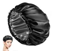 Bonnet de douche en satin | Bonnet de douche pour femme | Double couche élargie | Bonnet de nuit réglable | Couvre-cheveux double couche réglable | Bonnet de douche noir imperméable pour le camping et