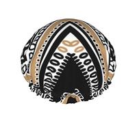 Bonnet de douche en zigzag noir blanc beige pour femmes Bonnets de douche imperméables à double couche, réutilisables.