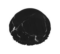 Bonnet de douche essentiel pour femme, grande bande élastique lavable, motif marbre noir