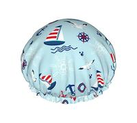 Bonnet de douche et bonnet de bain motif ancres de voiliers pour femme, bonnets de douche imperméables surdimensionnés réversibles grands conçus pour toutes les longueurs de cheveux, bonnet de bain
