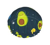 Bonnet de douche et bonnet de bain motif avocat dans l'espace pour femme, bonnets de douche imperméables surdimensionnés réversibles grands conçus pour toutes les longueurs de cheveux, bonnet de bai
