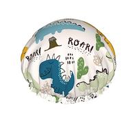 Bonnet de douche et bonnet de bain motif dinosaure enfantin pour femme, bonnets de douche imperméables surdimensionnés réversibles grands conçus pour toutes les longueurs de cheveux, bonnet de bain