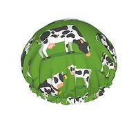Bonnet de douche et bonnet de bain motif vaches avec mollets verts pour femme, bonnets de douche imperméables surdimensionnés réversibles grands conçus pour toutes les longueurs de cheveux, bonnet d