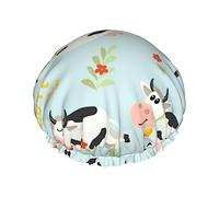 Bonnet de douche et bonnet de bain motif vaches mignonnes pour femme, bonnets de douche imperméables surdimensionnés réversibles grands conçus pour toutes les longueurs de cheveux, bonnet de bain él