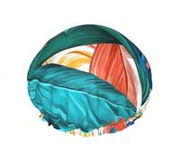 Bonnet de douche et bonnet de cuisine étanche à double couche avec motif feuille de palmier tropical, convient pour les adultes, les enfants, les hommes et les femmes.