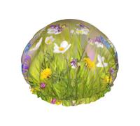 Bonnet de douche et bonnet de cuisine étanche à double couche avec motif fleur sauvage, convient pour adultes, enfants, hommes et femmes.