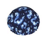 Bonnet de douche fantaisie renard lune imprimé pour femme, réutilisable, double couche, bande élastique, bonnets de bain pour cheveux longs pour douche