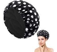 Bonnet de Douche Femme,Bonnet Douche en Satin Triple Couche,Bonnet de Douche Imperméable Doublure en Microfibre,Shower Cap Réutilisable,Bonnet Cheveux pour Toutes Les Longueurs de Cheveux (Pois Noirs)