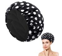 Bonnet de Douche Femme,Bonnet Douche en Satin Triple Couche,Bonnet de Douche Imperméable Doublure en Microfibre,Shower Cap Réutilisable,Bonnet Cheveux pour Toutes Les Longueurs de Cheveux (Pois Noirs)