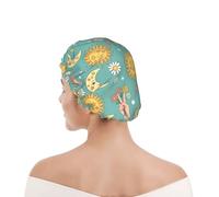 Bonnet de Douche Femme Carte de tarot rétro Rainbow Lune Soleil Bonnet de | Kurzes Haar Duschhaube Elastische Shower Cap Schnelltrocknend für Salon Hotel