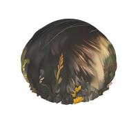 Bonnet de Douche Femme Chat gris dans une prairie fleurie Bonnet de Bain