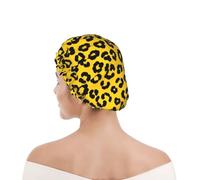 Bonnet de Douche Femme Peau de guépard léopard cuir jaune Bonnet de Bain | Frisuren Duschkappe Wasserdichte Shower Cap Elastische für Hotel lockiges Haar