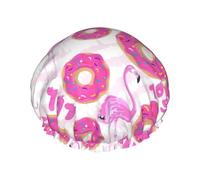 Bonnet de douche flamant rose et beignets pour femmes, bonnet de douche réutilisable, bonnet de bain imperméable pour cheveux longs pour femmes