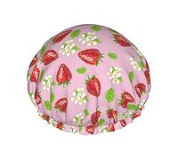 Bonnet de douche fleur de fraise bonnets de douche de luxe imperméables pour femmes bonnet de cheveux de bain réutilisable chapeau de douche de mode avec élastique facile à porter