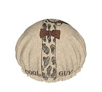 Bonnet de douche girafe, Fashion Hipster Cool Guy Girafe avec cigare et nœud rouge Bonnets de bain double couche imperméables parfaits pour toutes les longueurs et épaisseurs de cheveux