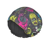 Bonnet de douche graffiti skateboard pour homme et femme, réglable, réutilisable, double couche, imperméable, doublure en EVA, bande élastique pour toutes les longueurs de cheveux
