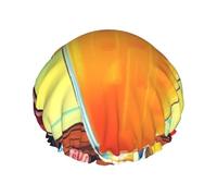 Bonnet de douche Happy Hour pour femme - Double couche - Épais - Réutilisable - Imperméable - Avec bande élastique - Lavable - Pour homme et femme - Spa et salon