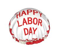 Bonnet de douche Happy Labor Day pour homme et femme - Grand bonnet de douche réutilisable double couche imperméable - Bande élastique - Pour toutes les coiffures - Facile à transporter