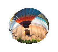 Bonnet de douche Hawaï Hot Air Balloon pour femme, imperméable, réutilisable, avec cordon élastique lavable, adapté pour les cheveux longs et les tresses, idéal pour la douche.