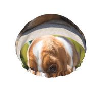 Bonnet de douche imperméable à bande élastique, bonnet de douche réutilisable à double couche pour femmes,Basset Hound