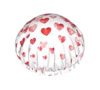 Bonnet de douche imperméable à bande élastique, bonnet de douche réutilisable à double couche pour femmes,Imprimer des cœurs rouges qui tombent