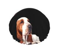 Bonnet de douche imperméable à bande élastique, bonnet de douche réutilisable à double couche pour femmes,Chien Basset Hound