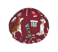 Bonnet de douche imperméable à bande élastique, bonnet de douche réutilisable à double couche pour femmes,Husky Candy Canes Bas de Noël Chien de vacances Ruby