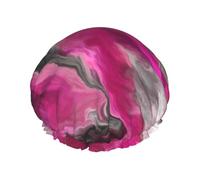 Bonnet de douche imperméable à bande élastique, bonnet de douche réutilisable à double couche pour femmes,Magenta Noir Gris Jewel Tone Fluid Art Swirl